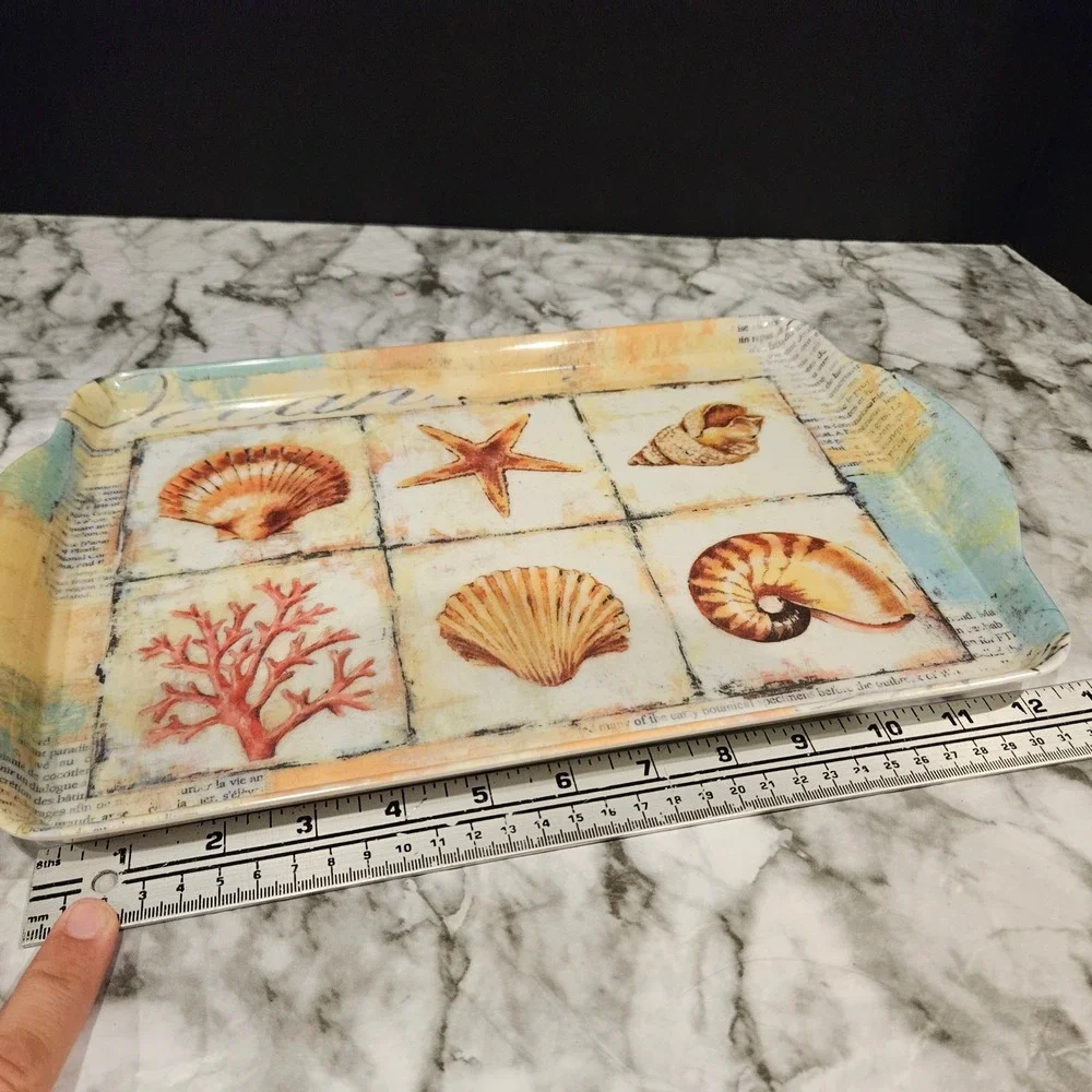 Nautical Seashell Starfish Coral‎ Ocean Serving Tray Decorative Platter